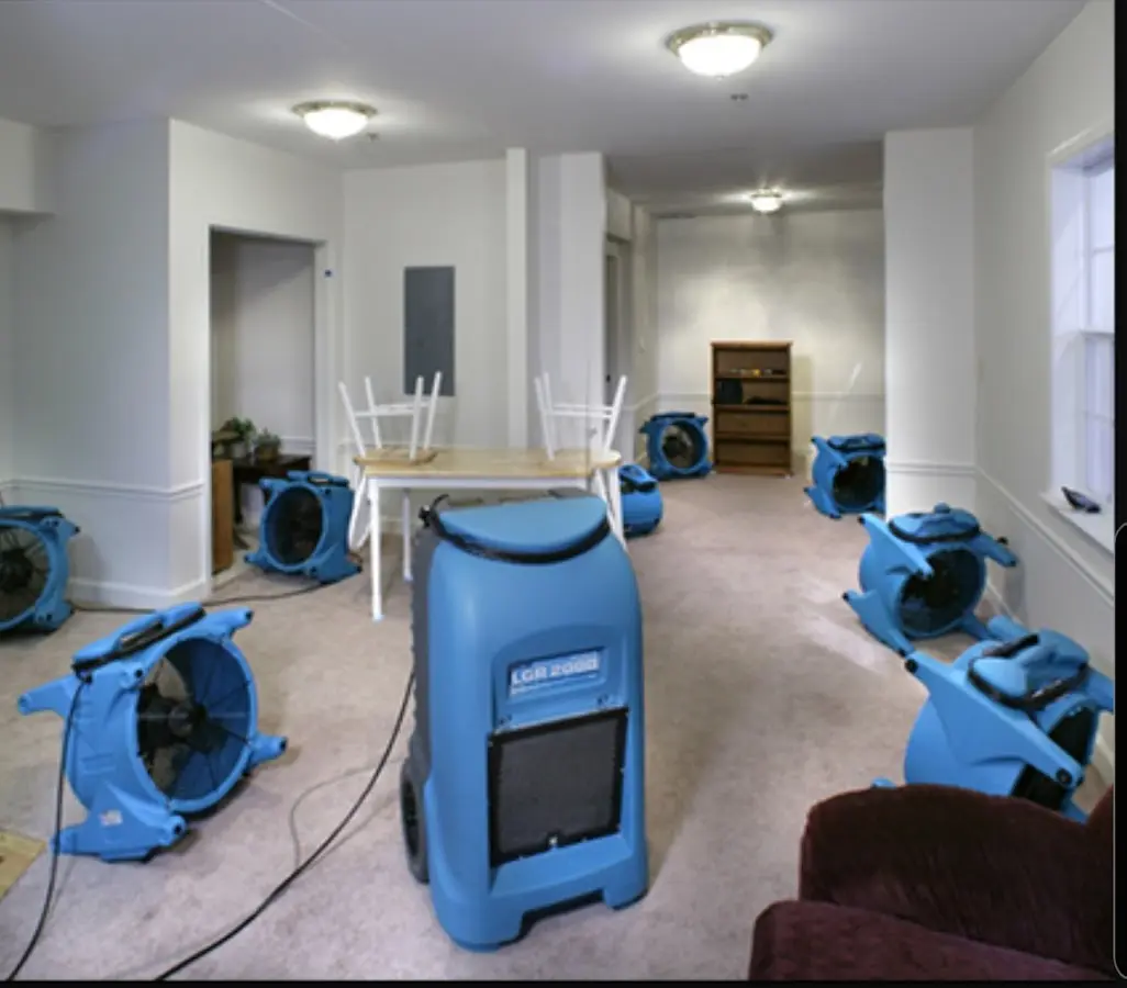 Air movers and dehumidifier setup for Water Extraction & Removal in Stuarts Draft