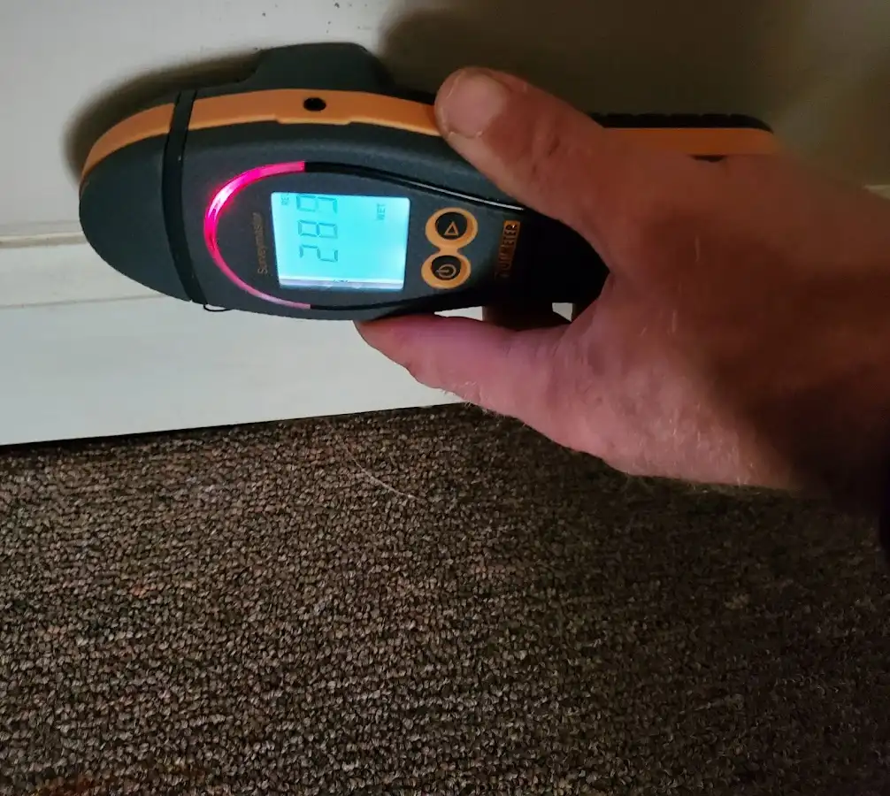 Moisture detection at baseboard during Storm Damage Restoration in Stuarts Draft